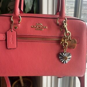 Coach Coral Leather Satchel Rowan with Gold Accents
